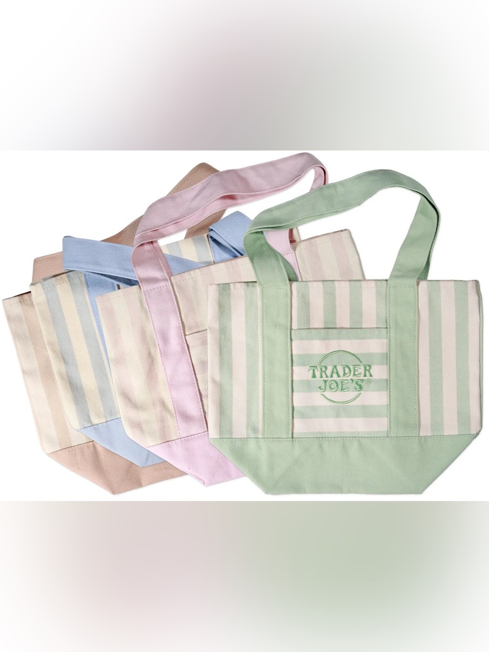 Trader Joe’s Limited Edition Mini Canvas Stripe Tote in Pastel Pink - Picture 3 of 9